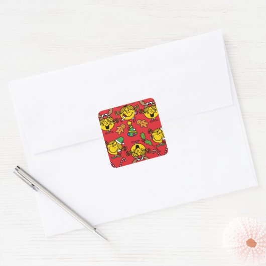 Little Miss Sunshine Red Christmas Pattern Vierkante Sticker (Envelop)