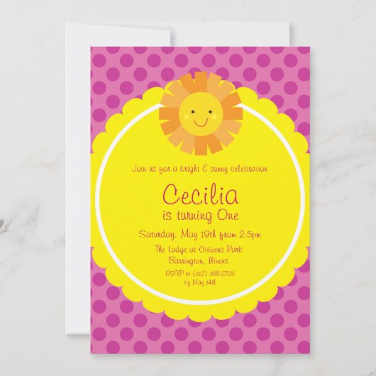 Little Miss Sunshine Sun Invitation Polka Dot Kaart (Voorkant)