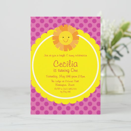 Little Miss Sunshine Sun Invitation Polka Dot Kaart (Staand voorkant)