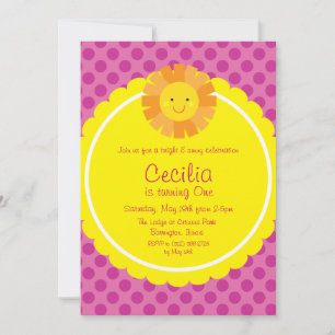 Little Miss Sunshine Sun Invitation Polka Dot Kaart