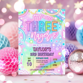 Little Miss Three-nage Neon Rainbow 3rd Birthday Kaart