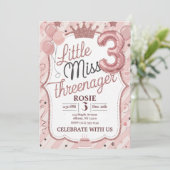 Little Miss Threenager Invitation Sjabloon Kaart (Staand voorkant)