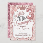 Little Miss Threenager Invitation Sjabloon Kaart (Voorkant / Achterkant)