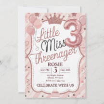 Little Miss Threenager Invitation Sjabloon