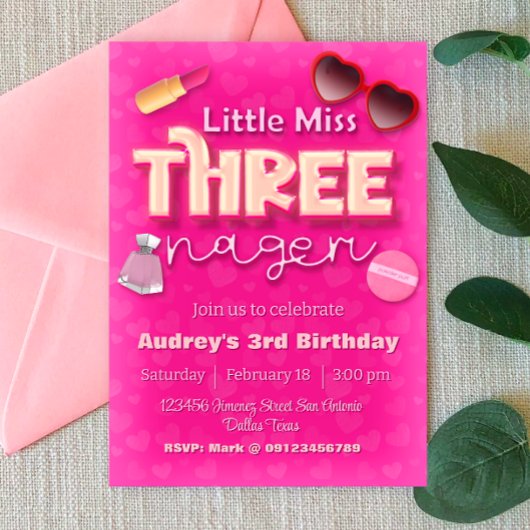 Little Miss Threenager - Meisje 3e verjaardag Kaart