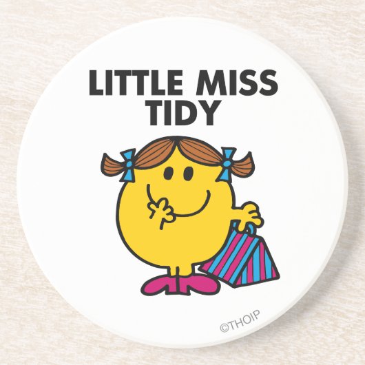 Little Miss Tidy | zwarte belettering Zandsteen Onderzetter (Voorkant)