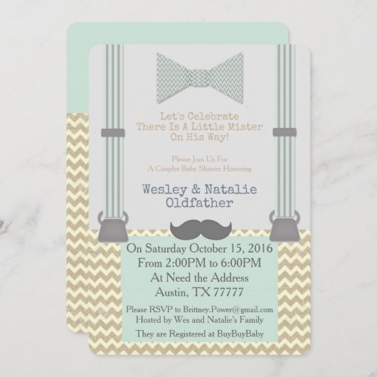 Little Mister BabyShower Invite Kaart (Voorkant / Achterkant)