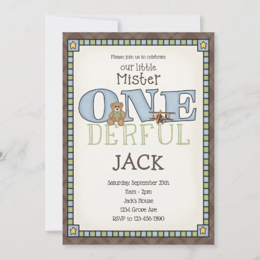 Little Mister ONEderful Birthday Invitation Kaart (Voorkant)