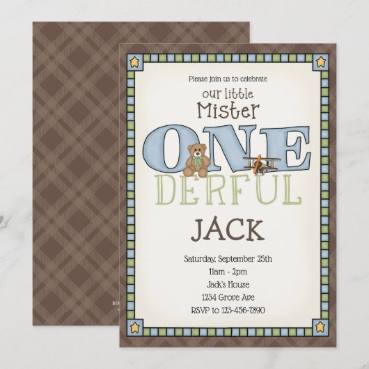 Little Mister ONEderful Birthday Invitation Kaart (Voorkant / Achterkant)