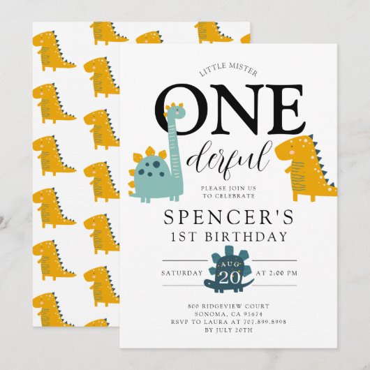 Little Mister ONEderful Dinosaurs Jongen's Verjaar Kaart (Voorkant / Achterkant)