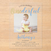 Little Mister Onederful Foto 1st Birthday Acryl Uitnodigingen (Voorkant)