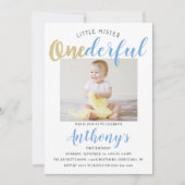 Little Mister Onederful Foto 1st Birthday Kaart (Voorkant)