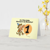 Little Monkey 1e Verjaardag Tshirts en geschenken Kaart (Gele Bloem)