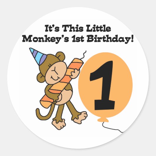 Little Monkey 1st Birthday Tshirts and Gifts Ronde Sticker (Voorkant)