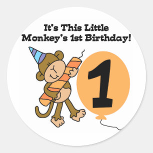 Little Monkey 1st Birthday Tshirts and Gifts Ronde Sticker