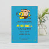 Little Monkey 2e Birthday Boy Custom Invitations Kaart (Staand voorkant)