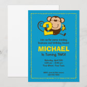 Little Monkey 2e Birthday Boy Custom Invitations Kaart (Voorkant / Achterkant)