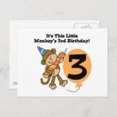 Little Monkey 3rd Birthday Tshirts and Gifts Briefkaart (Voorkant / Achterkant)