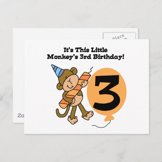 Little Monkey 3rd Birthday Tshirts and Gifts Briefkaart (Voorkant / Achterkant)