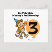 Little Monkey 3rd Birthday Tshirts and Gifts Briefkaart (Voorkant)