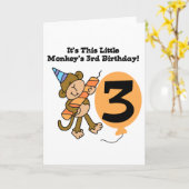 Little Monkey 3rd Birthday Tshirts and Gifts Kaart (Gele Bloem)
