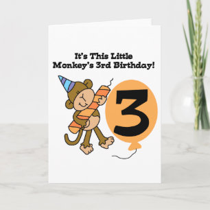 Little Monkey 3rd Birthday Tshirts and Gifts Kaart