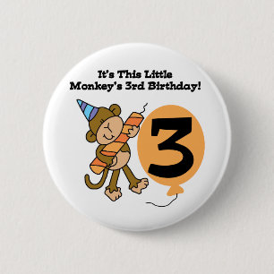 Little Monkey 3rd Birthday Tshirts and Gifts Ronde Button 5,7 Cm