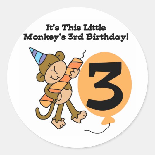 Little Monkey 3rd Birthday Tshirts and Gifts Ronde Sticker (Voorkant)