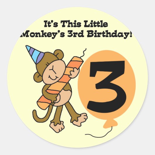Little Monkey 3rd Birthday Tshirts and Gifts Ronde Sticker (Voorkant)