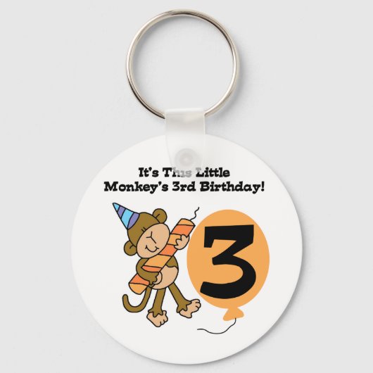 Little Monkey 3rd Birthday Tshirts and Gifts Sleutelhanger (Voorkant)