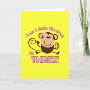 Little Monkey 3rd Verjaardagsmeisje Kaart