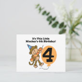 Little Monkey 4th Verjaardag Tshirts en geschenken Briefkaart (Staand voorkant)
