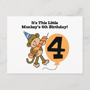 Little Monkey 4th Verjaardag Tshirts en geschenken Briefkaart