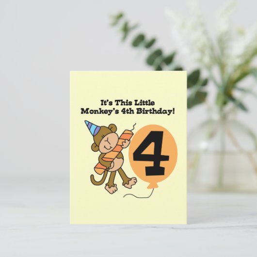 Little Monkey 4th Verjaardag Tshirts en geschenken Briefkaart (Staand voorkant)