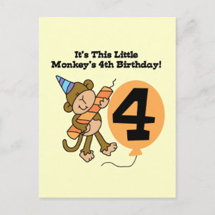 Little Monkey 4th Verjaardag Tshirts en geschenken Briefkaart