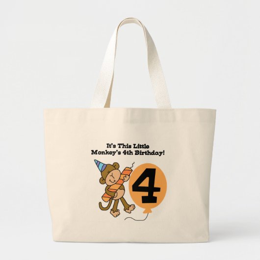 Little Monkey 4th Verjaardag Tshirts en geschenken Grote Tote Bag (Voorkant)