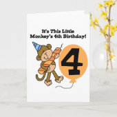 Little Monkey 4th Verjaardag Tshirts en geschenken Kaart (Gele Bloem)
