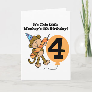 Little Monkey 4th Verjaardag Tshirts en geschenken Kaart