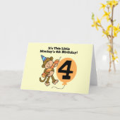 Little Monkey 4th Verjaardag Tshirts en geschenken Kaart (Gele Bloem)