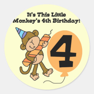 Little Monkey 4th Verjaardag Tshirts en geschenken Ronde Sticker