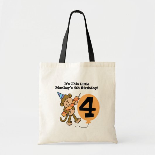 Little Monkey 4th Verjaardag Tshirts en geschenken Tote Bag (Voorkant)