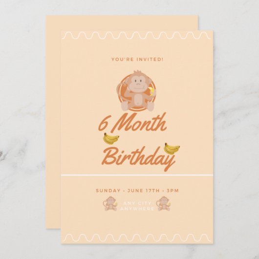 Little Monkey 6 Month Birthday Kaart (Voorkant / Achterkant)