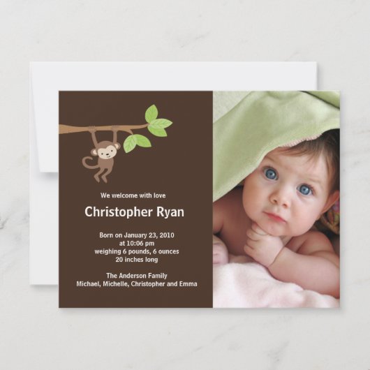 Little Monkey Baby Boy Birth Photo Announge Aankondiging (Voorkant)