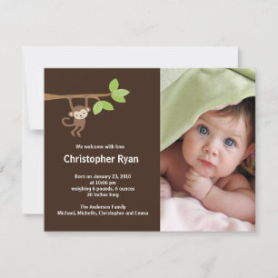 Little Monkey Baby Boy Birth Photo Announge Aankondiging