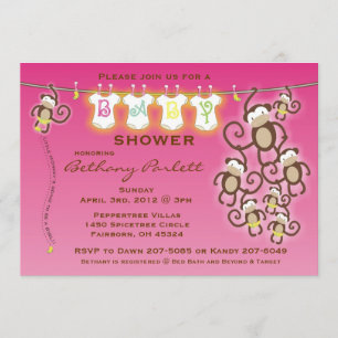 Little Monkey Baby Girl Shower Kaart