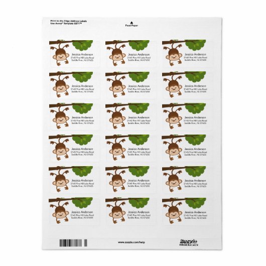Little Monkey Baby shower adres Label (Full Sheet)