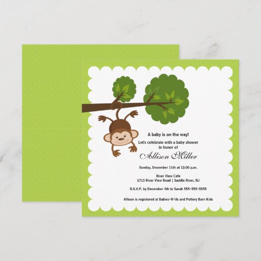 Little Monkey Baby shower Invitation Kaart (Voorkant / Achterkant)