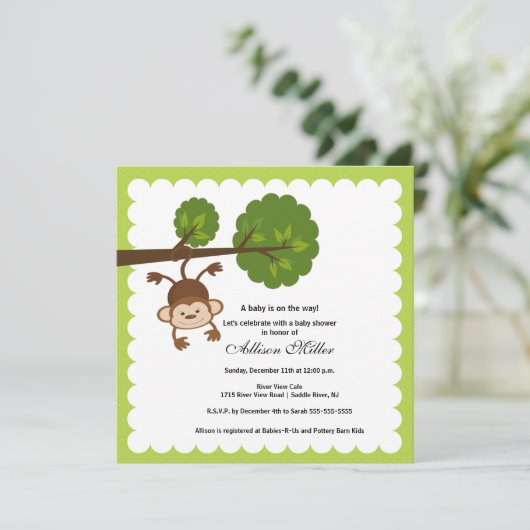 Little Monkey Baby shower Invitation Kaart (Staand voorkant)