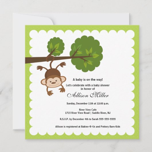 Little Monkey Baby shower Invitation Kaart (Voorkant)