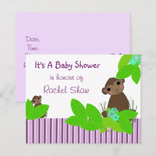 Little Monkey Baby shower Invitation Kaart (Voorkant / Achterkant)